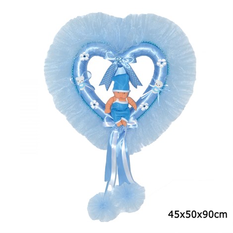 Kalp Çerçeve Bebek Kapı Süsü Mavi 90cm