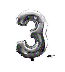 16inç 3 Rakamı Folyo Balon Gümüş 40cm