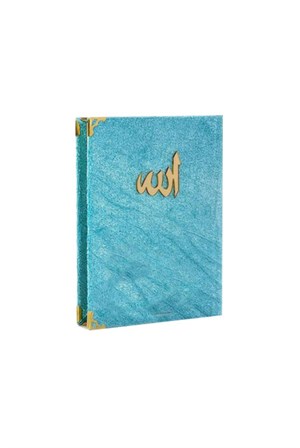 Kadife Kaplı Allah Yazılı Yasin Kitabı 7x10 cm Turkuaz