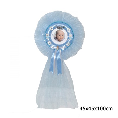 Yuvarlak Çerçeve Bebek Kapı Süsü Mavi 100cm